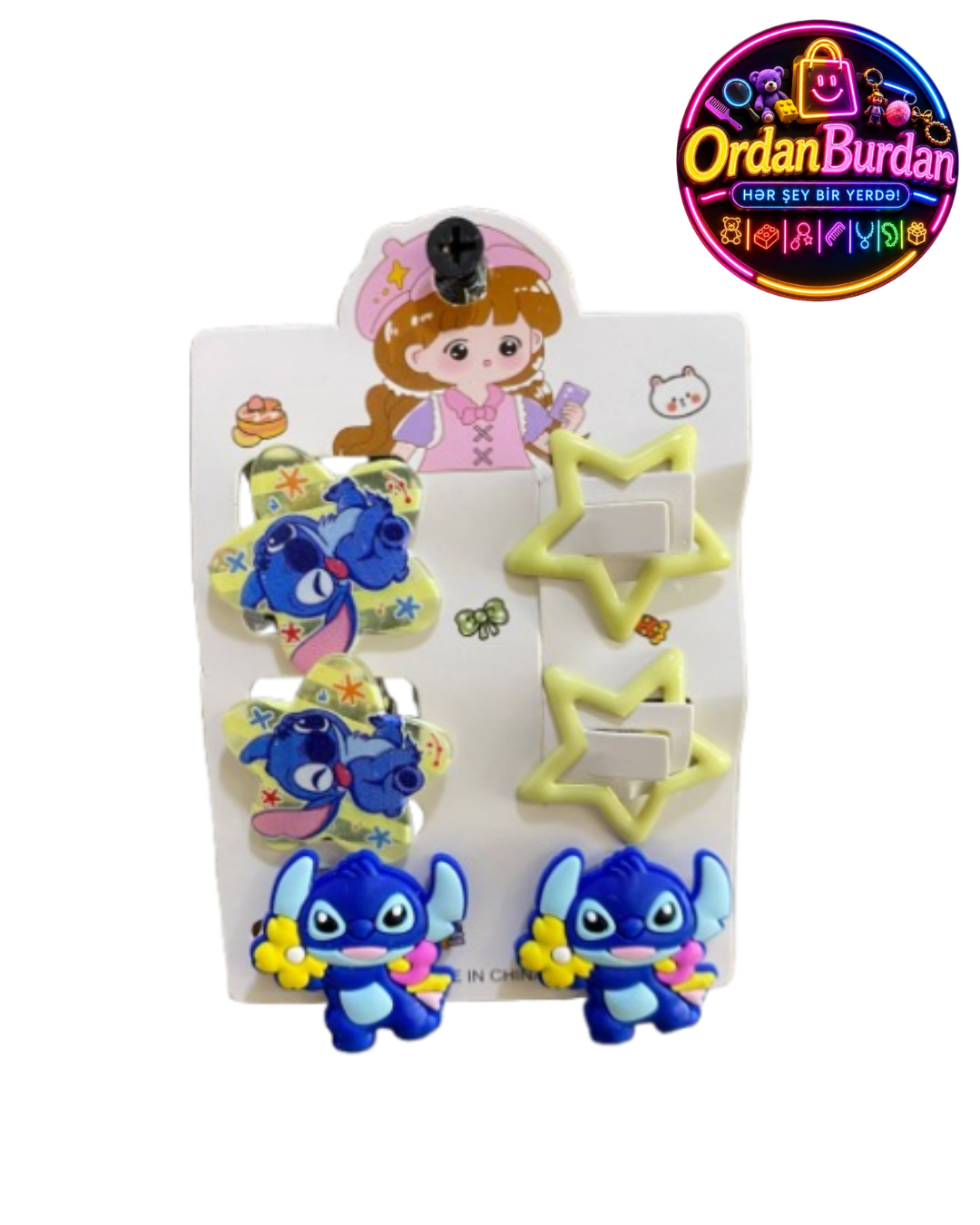 Stitch Dizaynlı Saç Klipləri Dəsti